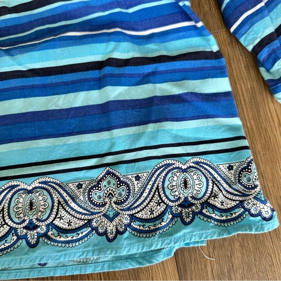 Talbots Womens Notch Neck Blouse Blue XL Striped Lightweight Relaxed Coastal Top - Picture 4 of 9